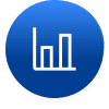 Bar chart icon on blue background